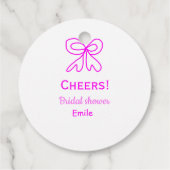 紫とピンクの弓の結婚式前祝賀会　名前を追加 フェイバータグ (裏面)