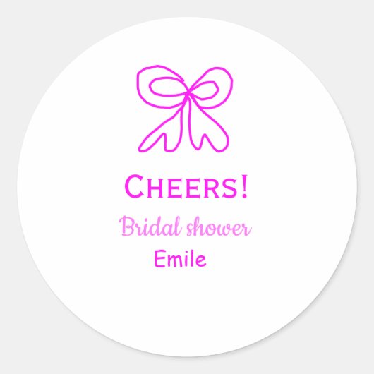 紫とピンクの弓の結婚式前祝賀会　名前を追加 ラウンドシール (正面)