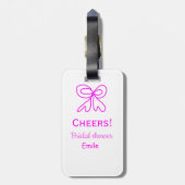 紫とピンクの弓の結婚式前祝賀会　名前を追加 ラゲッジタグ (裏面縦)