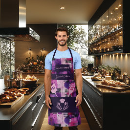 紫とピンクの抽象芸術-はっきりしたモノクロキッチン エプロン