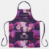 紫とピンクの抽象芸術-はっきりしたモノクロキッチン エプロン (正面)