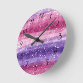 紫とピンクの斑点   ラウンド壁時計 (傾斜)