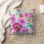 紫とピンクの明るいカラフルなモダンな花柄 クッション (ブランケット)