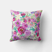 紫とピンクの明るいカラフルなモダンな花柄 クッション (裏面)