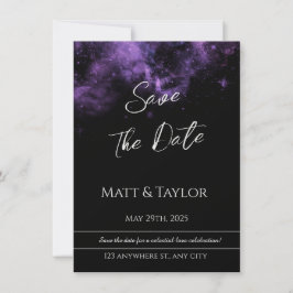 紫とピンクの星雲 Save the Date カード