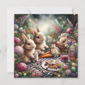 紫とピンクの春フローラバニーイースターピクニック シーズンカード (正面)