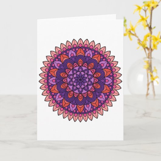 紫とピンクの曼荼羅 カード (黄色い花)