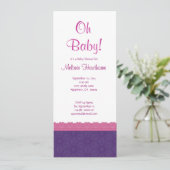 紫とピンクの柄の女の子のベビーシャワーV21 招待状 (スタンド正面)