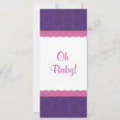 紫とピンクの柄の女の子のベビーシャワーV21 招待状 (裏面)