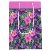紫とピンクの植物の花模様 中程度のg ミディアムペーパーバッグ (裏面)
