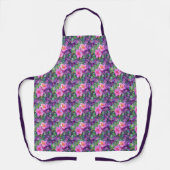 紫とピンクの植物花柄 エプロン (正面)