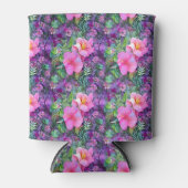紫とピンクの植物花柄 缶クーラー (正面)