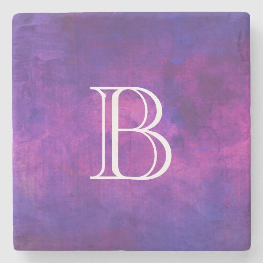 紫とピンクの水のカラーモノグラム ストーンコースター (正面)