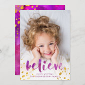 紫とピンクの水の色と金ゴールドの信じ写真 シーズンカード (正面/裏面)