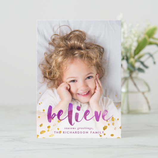 紫とピンクの水の色と金ゴールドの信じ写真 シーズンカード (スタンド正面)