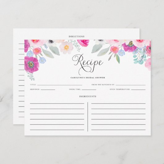 紫とピンクの水の色のアネモネスレシピカード ポストカード (正面/裏面)