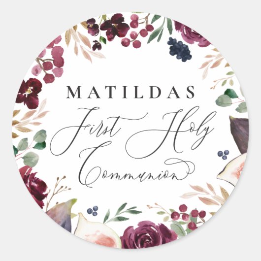 紫とピンクの水の色のフローラ聖餐会 ラウンドシール (正面)