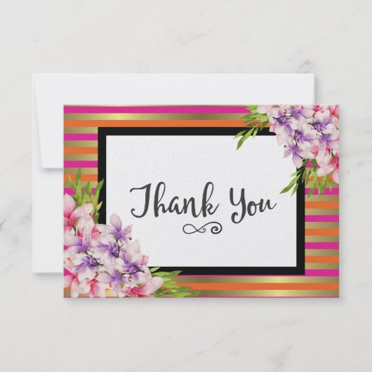 紫とピンクの水の色マグノリアありがとう サンキューカード (正面)