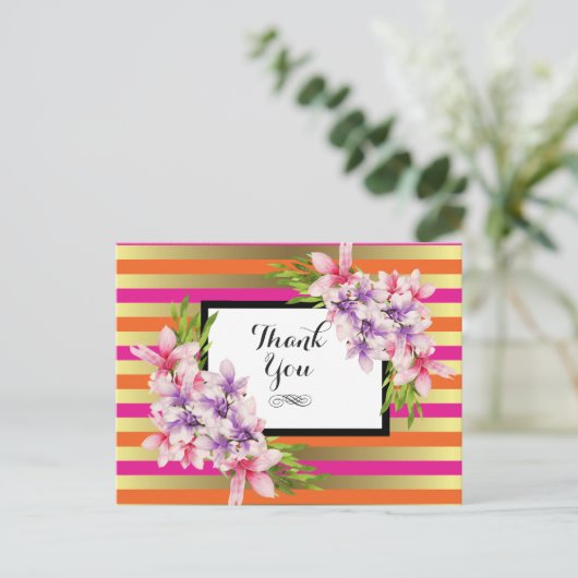 紫とピンクの水の色マグノリアありがとう ポストカード (スタンド正面)