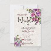 紫とピンクの水彩のナスの結婚式の招待状 招待状 (正面)