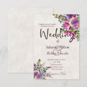 紫とピンクの水彩のナスの結婚式の招待状 招待状 (正面/裏面)