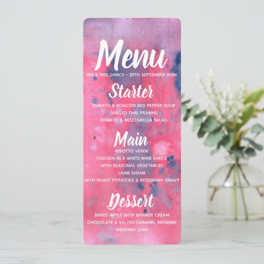 紫とピンクの水彩メニュー 招待状 (スタンド正面)