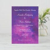紫とピンクの水彩抽象ウェディング 招待状 (スタンド正面)