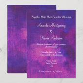 紫とピンクの水彩抽象ウェディング 招待状 (正面/裏面)