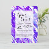紫とピンクの水彩絵を描（ばちゃばちゃ）跳ねる 招待状 (スタンド正面)