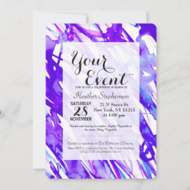 紫とピンクの水彩絵を描（ばちゃばちゃ）跳ねる 招待状