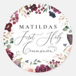 紫とピンクの水彩花の聖体拝領 ラウンドシール