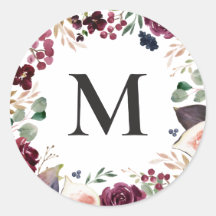 紫とピンクの水彩花モノグラム