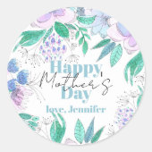 紫とピンクの水彩花母の日 ラウンドシール (正面)