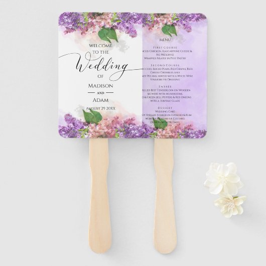 紫とピンクの水彩薄紫結婚花 ハンドファン (正面&裏面)