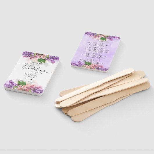 紫とピンクの水彩薄紫結婚花 ハンドファン (組立なし)