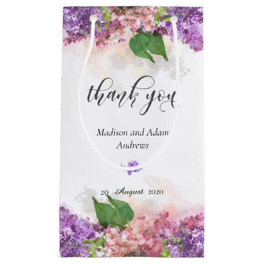 紫とピンクの水彩薄紫花 スモールペーパーバッグ (正面)