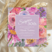 紫とピンクの水彩野の花の30歳の誕生日 招待状