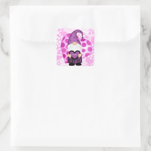 紫とピンクの水玉模様バレンタイン格言 スクエアシール (バッグ)