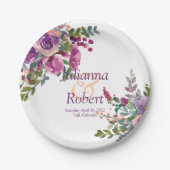 紫とピンクの水色のナスのペ結婚ープ ペーパープレート (正面)