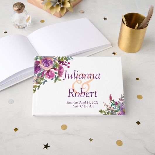 紫とピンクの水色のナス結婚ズグー ゲストブック (正面見開き)