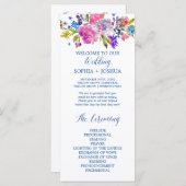 紫とピンクの水色の花の結婚式 プログラム (正面/裏面)