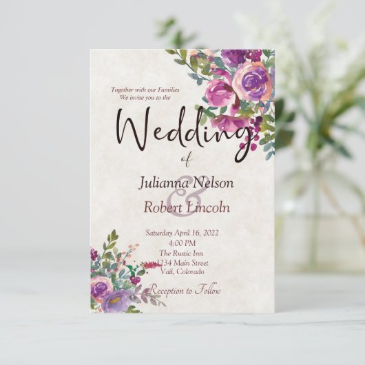 紫とピンクの水色ナス結婚の元気 招待状 (スタンド正面)