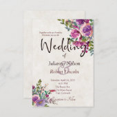 紫とピンクの水色ナス結婚の元気 招待状 (正面/裏面)