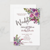 紫とピンクの水色ナス結婚の元気 招待状 (正面/裏面)