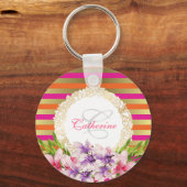 紫とピンクの水色マグノリアパーソナライズされた キーホルダー (正面)