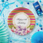 紫とピンクの水色マグノリア誕生日 ペーパープレート (パーティー)