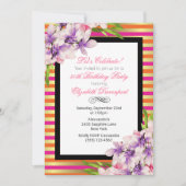 紫とピンクの水色マグノリア誕生日 招待状 (正面)