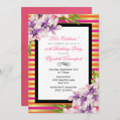 紫とピンクの水色マグノリア誕生日 招待状 (正面/裏面)