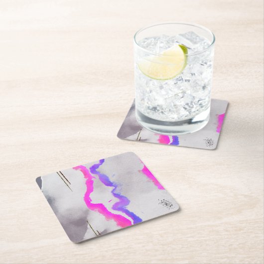 紫とピンクの水色抽象芸術 スクエアペーパーコースター (インサイチュ)