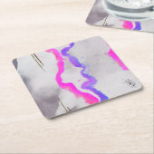 紫とピンクの水色抽象芸術 スクエアペーパーコースター (アングル)